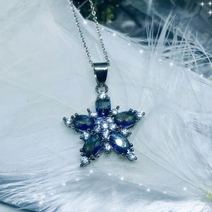 💙HP!! AUTH BLUE TOPAZ/DIAM STAR NECK💙16"/18"